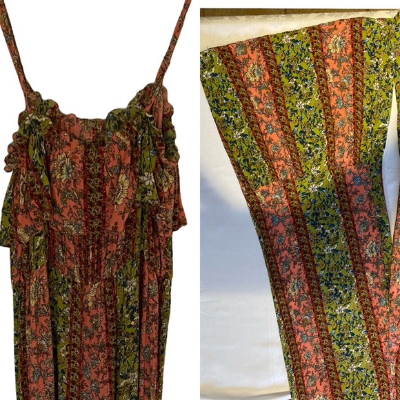 Easel Anthropologie Floral Vibrant Wide Leg Bell Bottom Boho Jumpsuit. Sz M - Picture 5 of 16